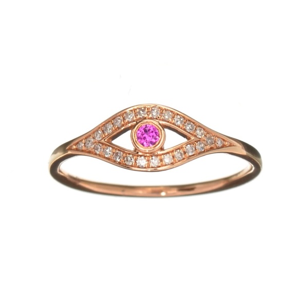 Incredible Ruby Diamond Evil Eye Ring 14 kt Gold Witchcraft Protection 7 - Picture 1 of 10